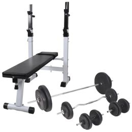 vidaXL Workout Bench with Weight Rack; Barbell and Dumbbell Set198.4 lb