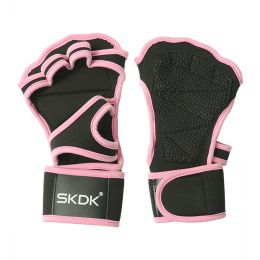 Weightlifting Fitness Gloves With Wrist Wraps; Silicone Gel Full Palm Protection; Gym Workout Gloves; Power Lifting Equipment (Color: Pink, size: L)