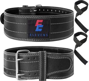 Weight Lifting Belt Leather Fitness Belt for Strength Training Unisex Black (Color: White and Black, Material: Leather)