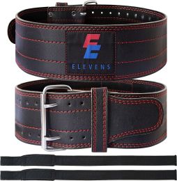 Weight Lifting Belt Leather Fitness Belt for Strength Training Unisex Black (Color: Red and Black, Material: Leather)